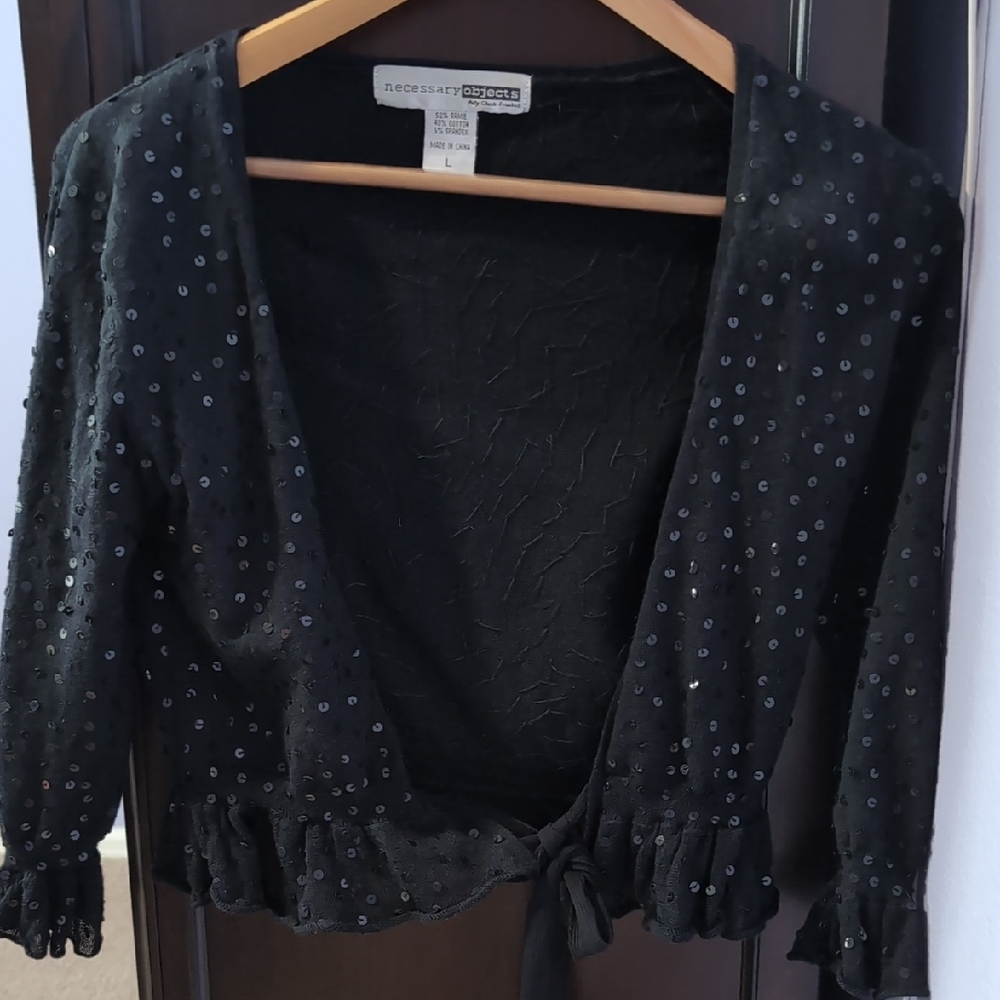 Necessary Objects Black Sequin Tie-Front Cardigan
